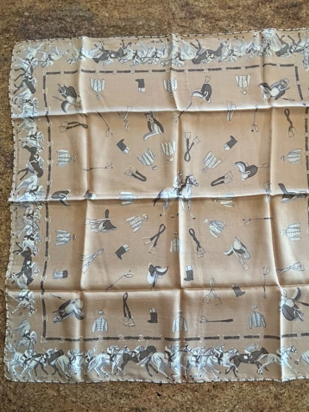 Vintage Beautiful Bellotti Brown Equestrian Scarf with Hand Rolled Edges